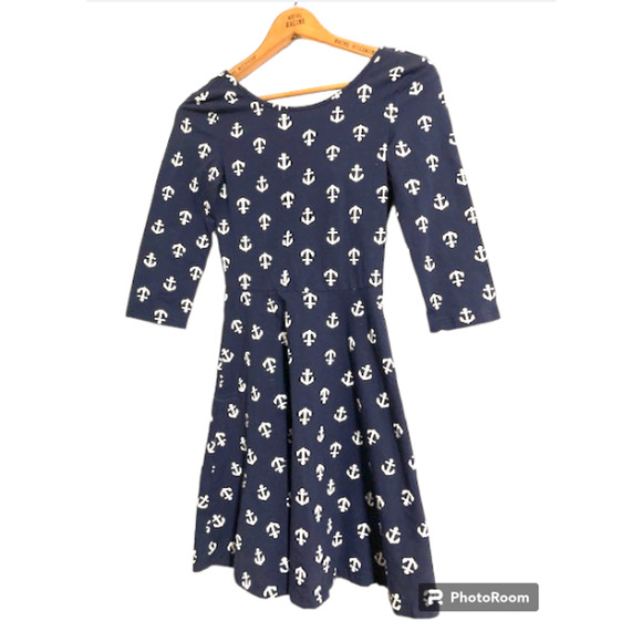 ANCHOR Dress - Rue 21 Navy Blue & White Anchor Pattern Dress With Bow - Small - Picture 2 of 8